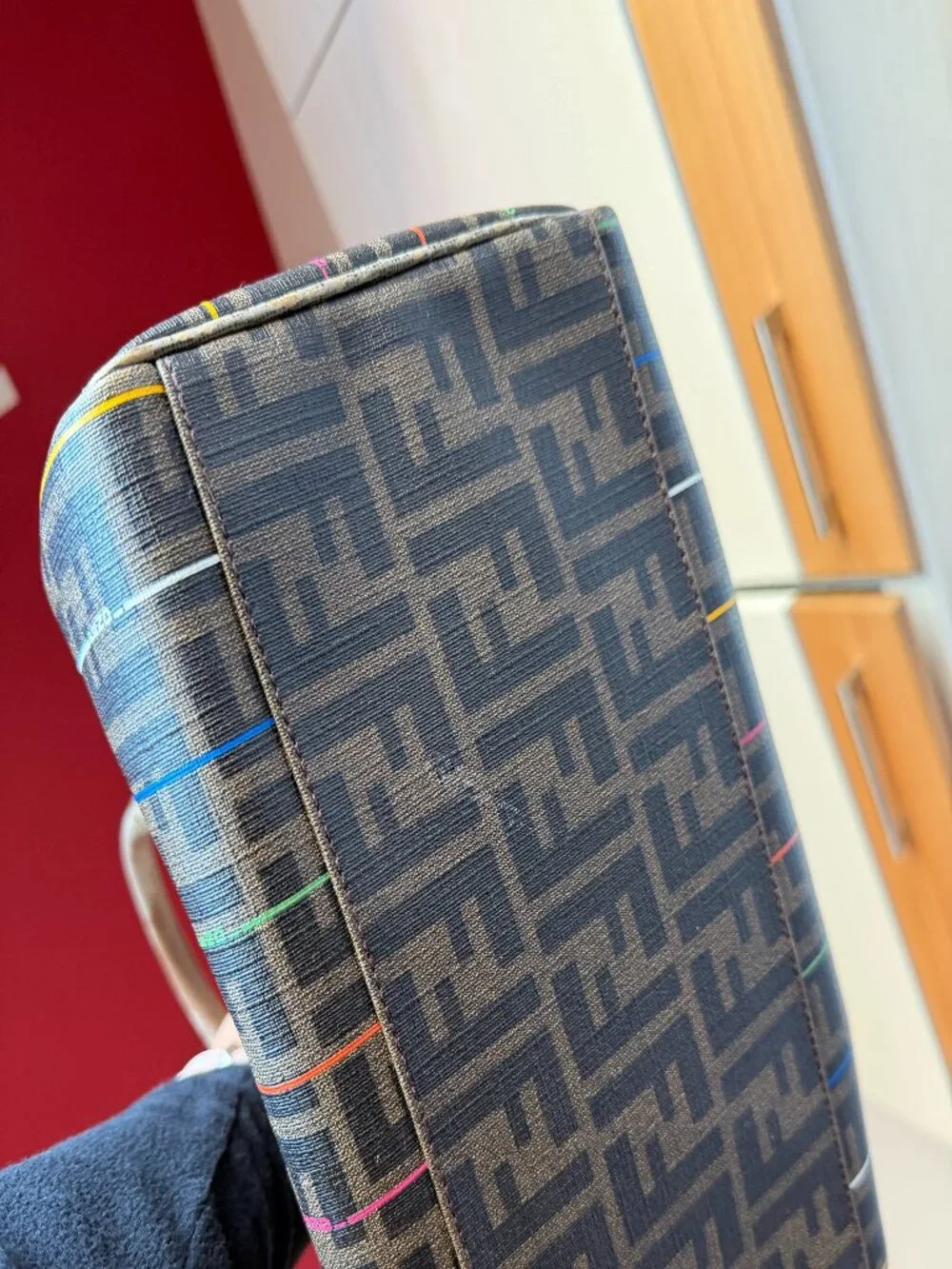 Authentic Fendi Zucca Striped Boston Bag
